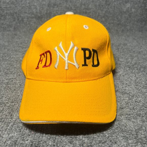 Vintage New York Yankees FD PD Embroidered Adjustable Hat Yellow Wool - Picture 1 of 7